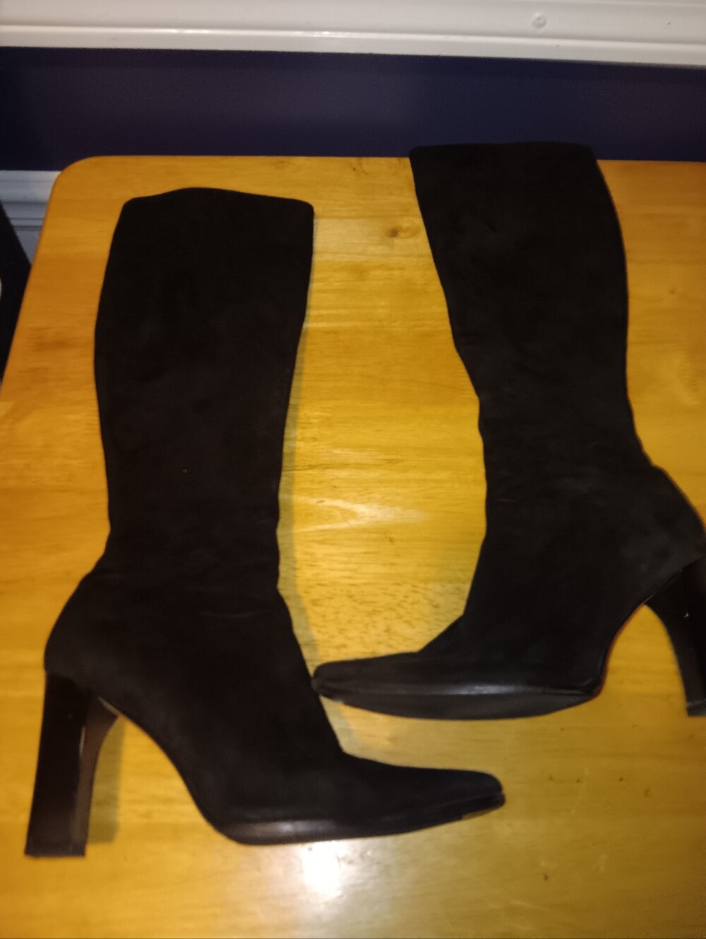 Celine Black Knee-High Suede Heeled Boots Size 36 1/2